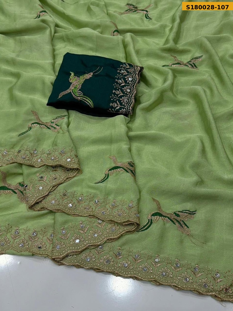 Fancy Chinnon Silk Embroidery Saree