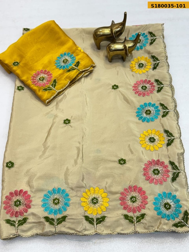 [S180035-101] Fancy Crush Embroidery Crepe Silk Saree (S180035-101)
