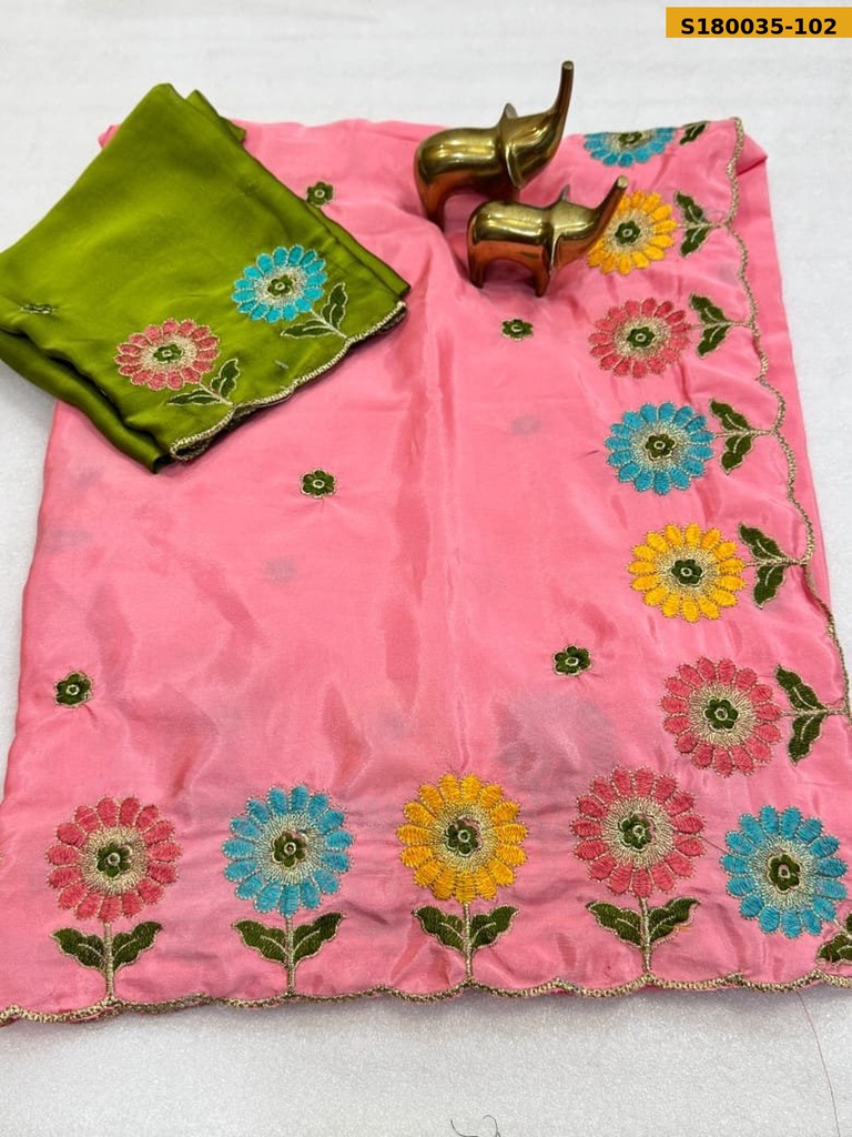 Fancy Crush Embroidery Crepe Silk Saree