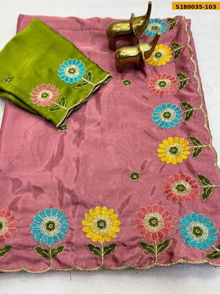 Fancy Crush Embroidery Crepe Silk Saree