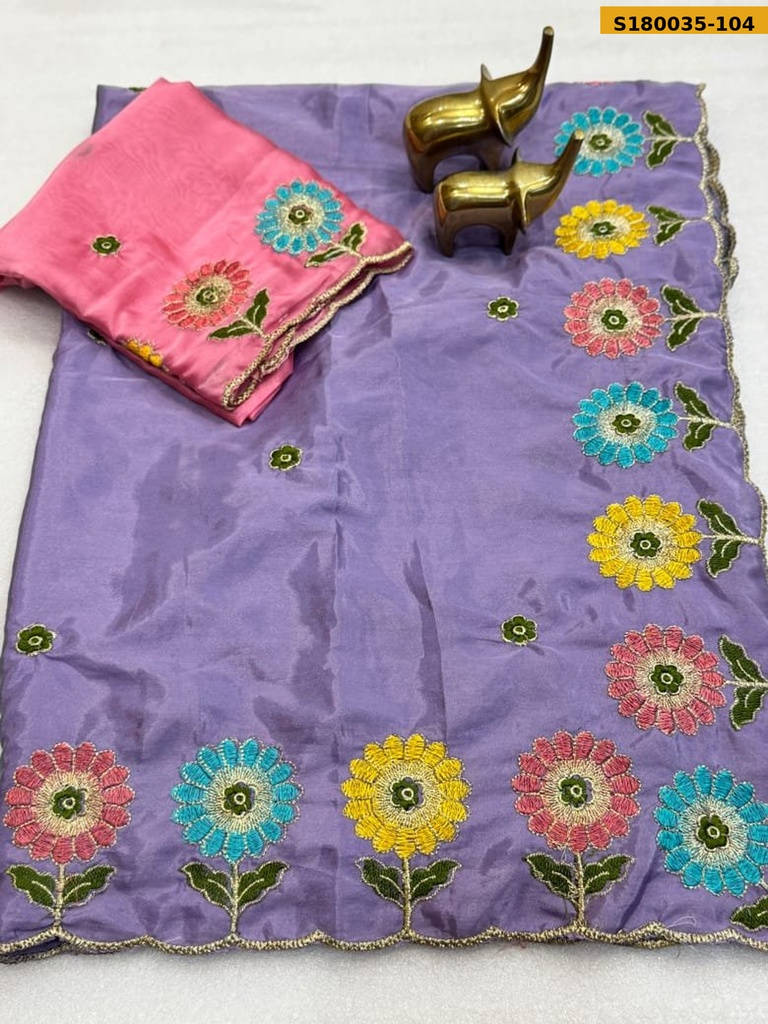 Fancy Crush Embroidery Crepe Silk Saree