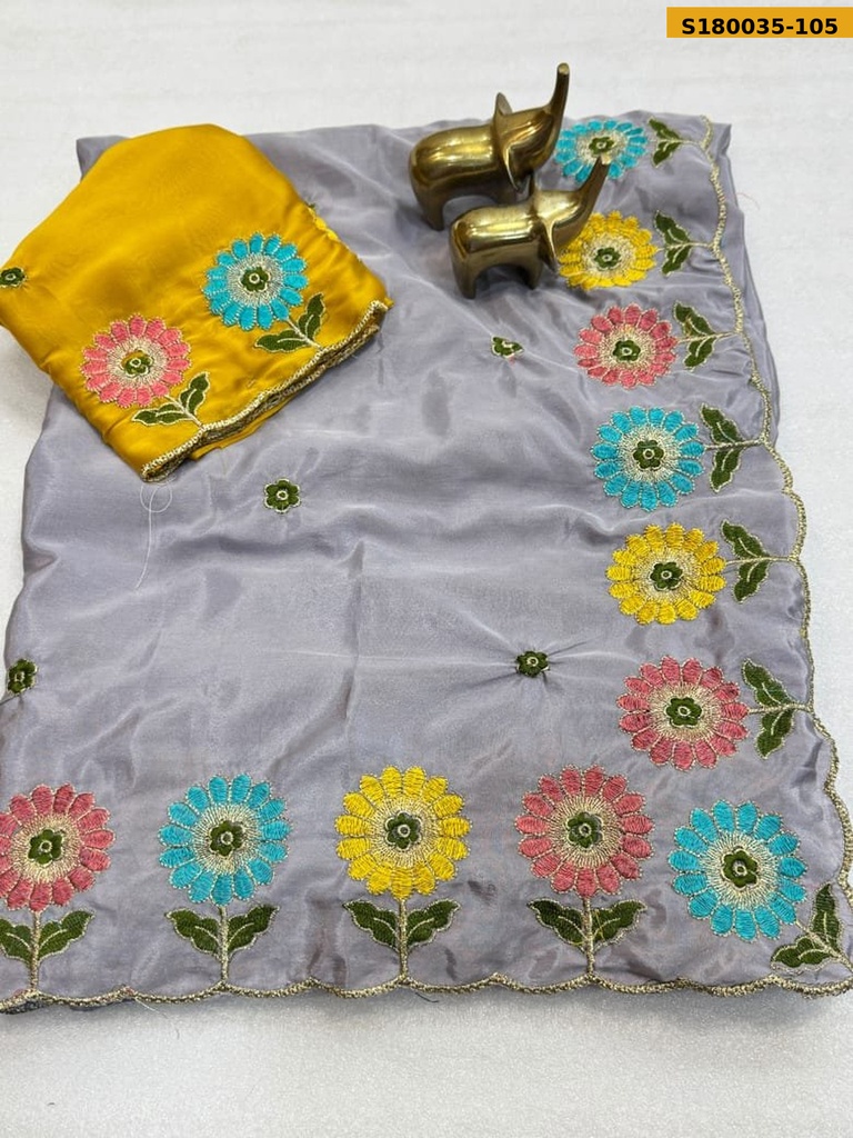 Fancy Crush Embroidery Crepe Silk Saree