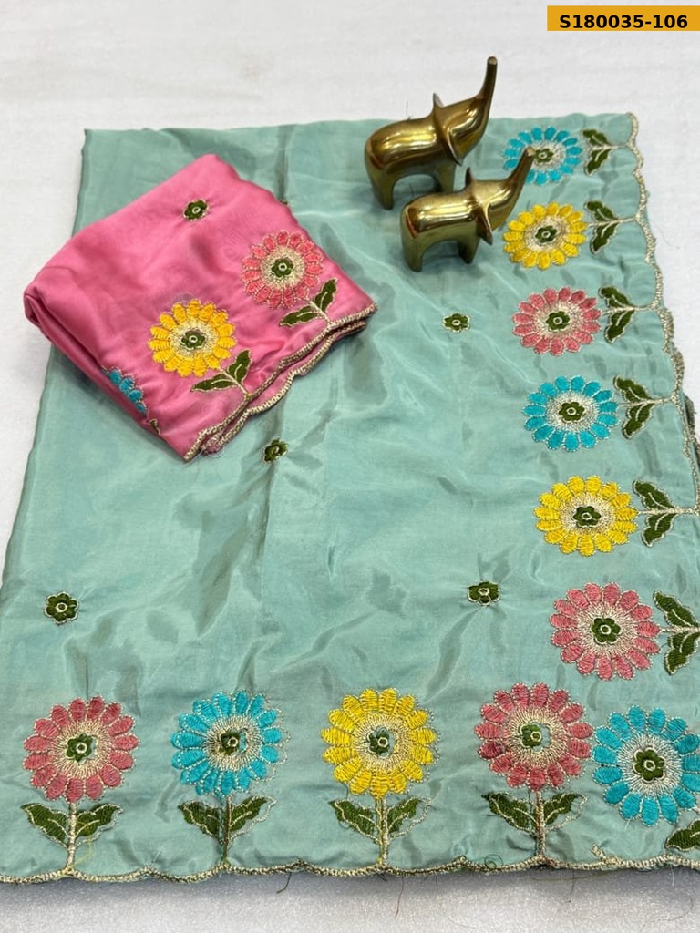 Fancy Crush Embroidery Crepe Silk Saree