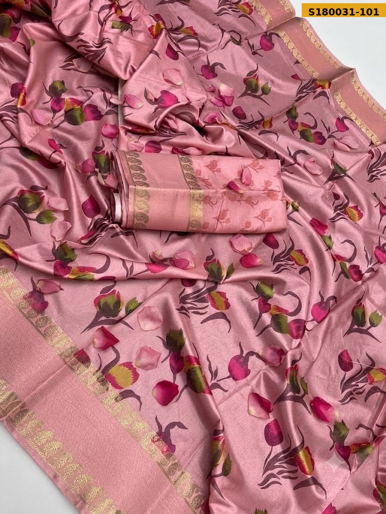 [S180031-101] Fancy Semi Crepe Printed Mysore Silk Sarees (S180031-101)