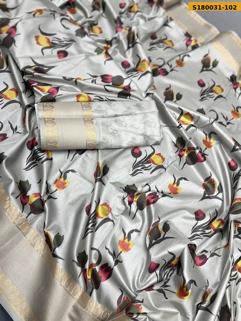 Fancy Semi Crepe Printed Mysore Silk Sarees