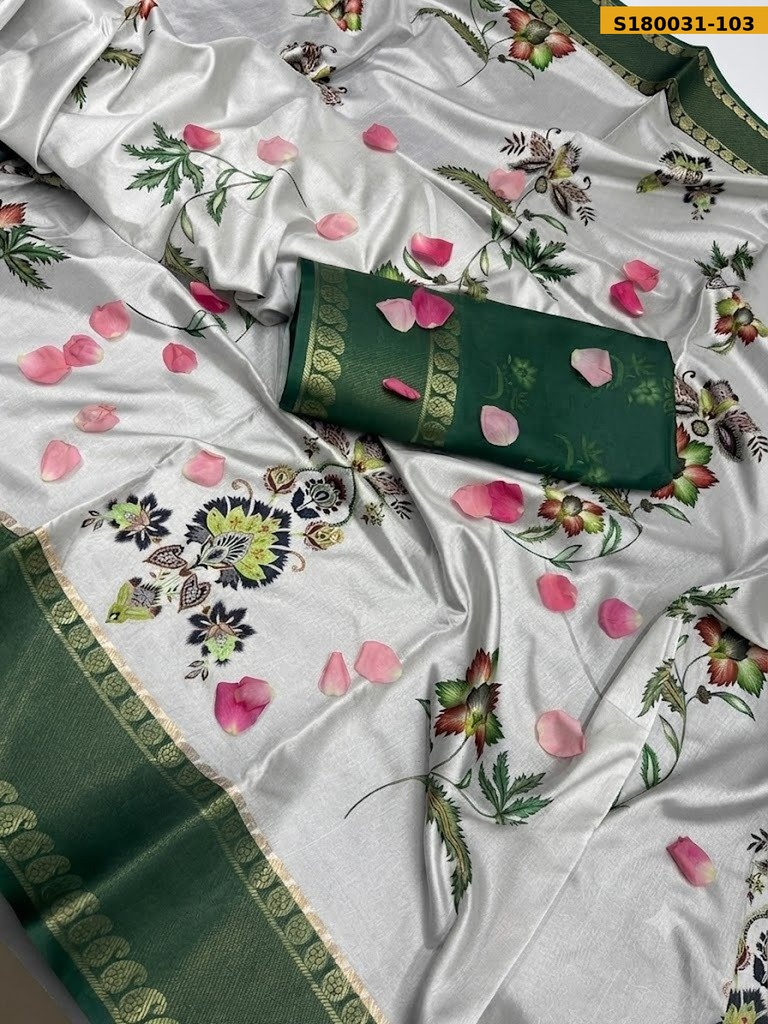 Fancy Semi Crepe Printed Mysore Silk Sarees