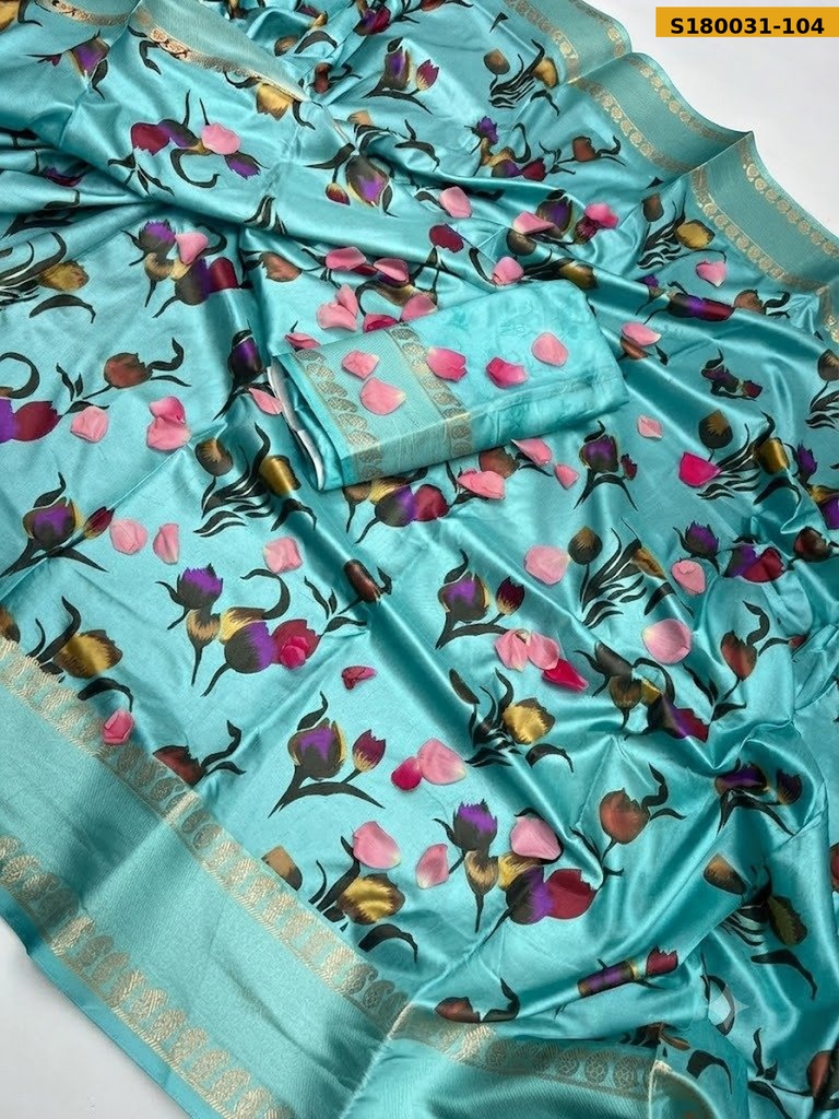 Fancy Semi Crepe Printed Mysore Silk Sarees