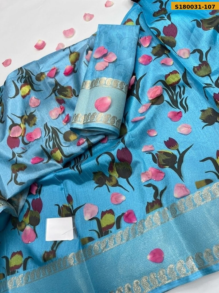 Fancy Semi Crepe Printed Mysore Silk Sarees