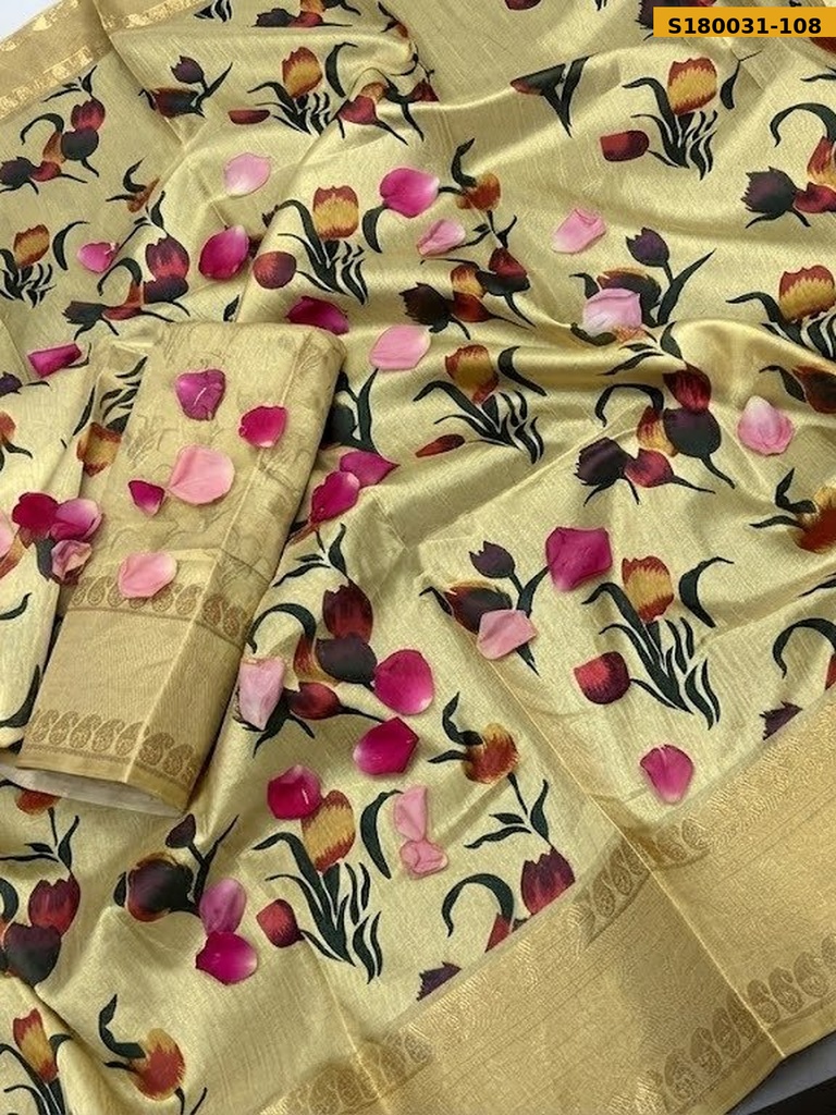 Fancy Semi Crepe Printed Mysore Silk Sarees