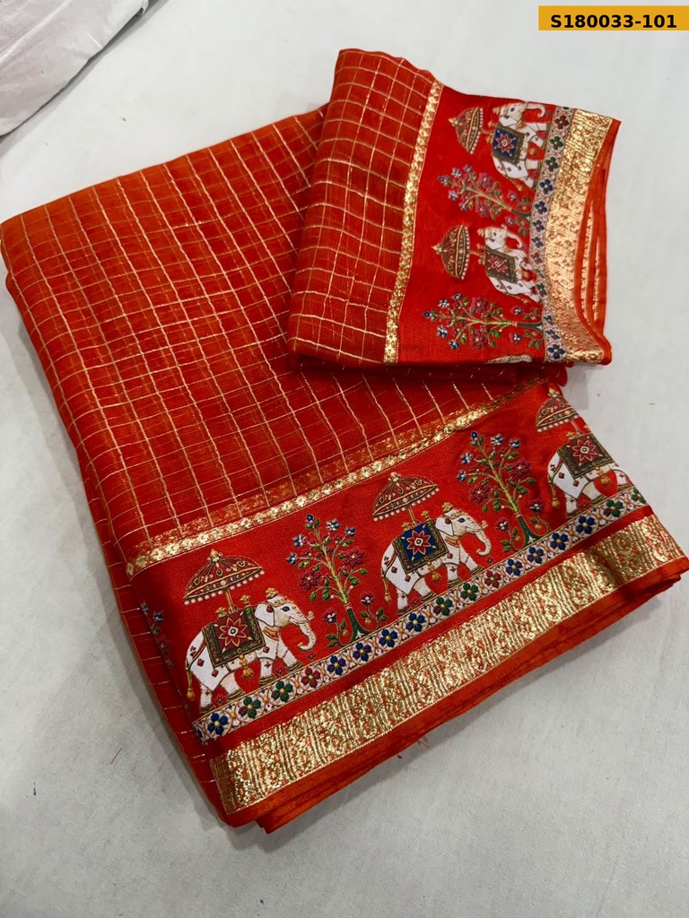 [S180033-101] Fancy Viscose Georgette Checks Sarees (S180033-101)