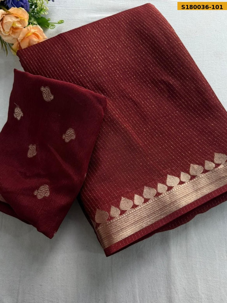 [S180036-101] Fancy Chinnon Viscose Saree (S180036-101)