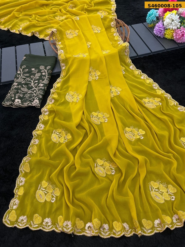 Fancy Georgette Embroidery Saree