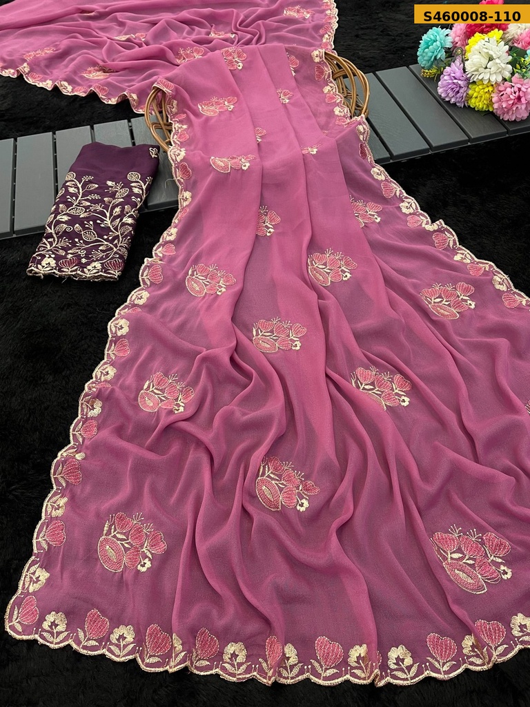 Fancy Georgette Embroidery Saree