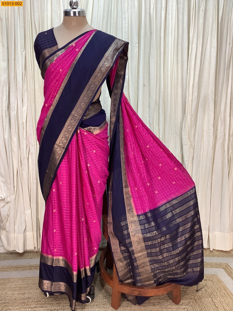 Mysore Crepe Silk Checked Butta Saree