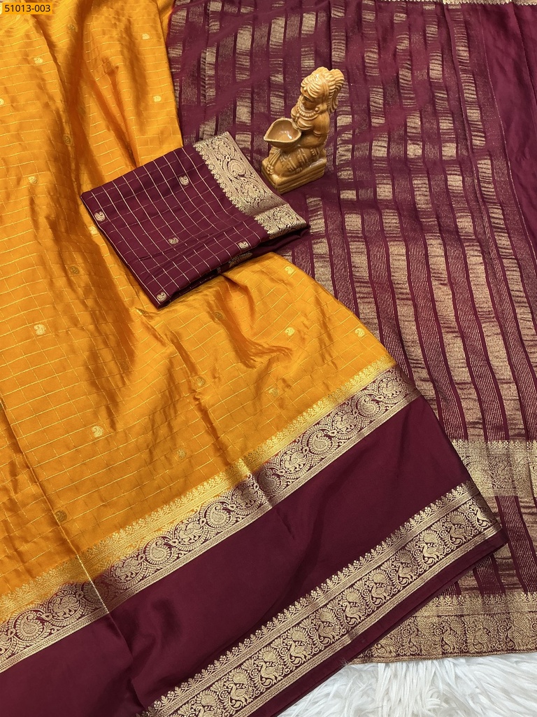 Mysore Crepe Silk Checked Butta Saree