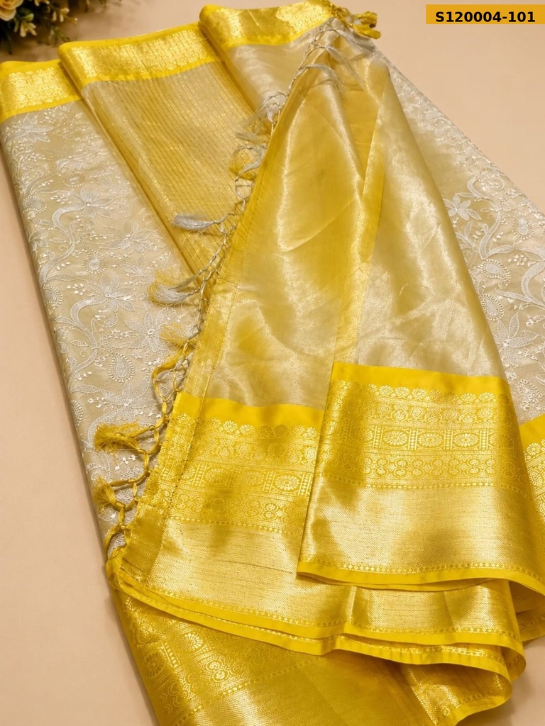 Banarsi kaanchi border tissue embroidery Saree