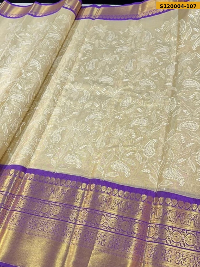 Banarsi kaanchi border tissue embroidery Saree