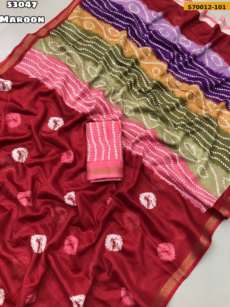 Fancy Soft Mul Cotton Bandani Print Saree