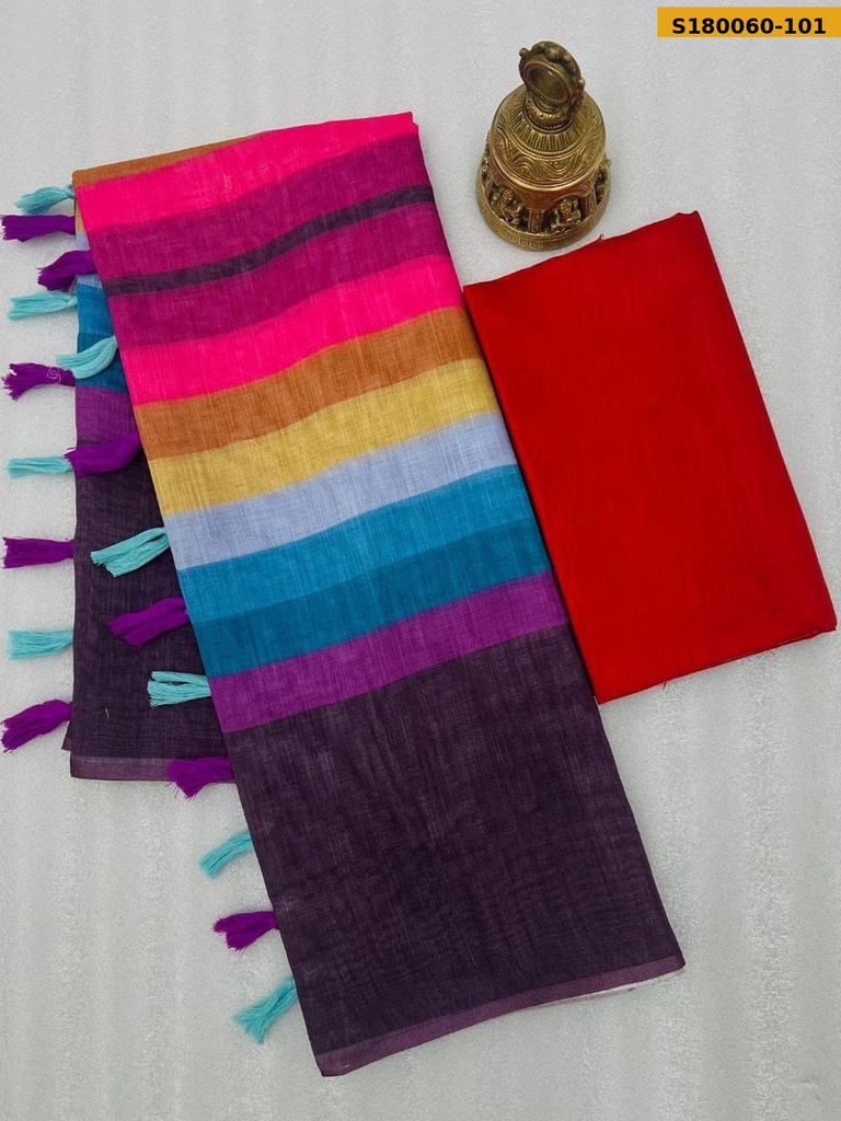 Fancy Linen Rainbow Saree