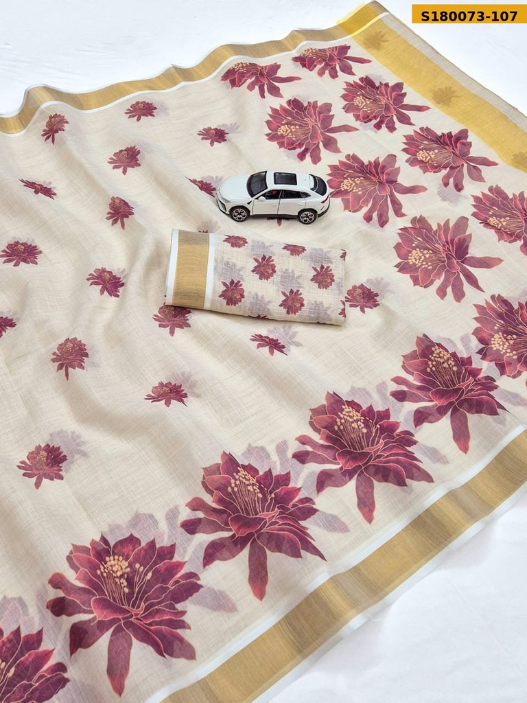 Fancy Linen Digital Printed Saree