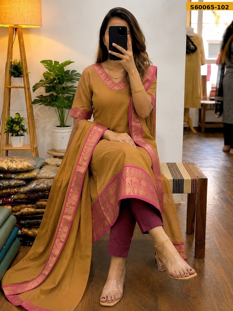 Fancy Kanchi Cotton Kurti With Dupatta