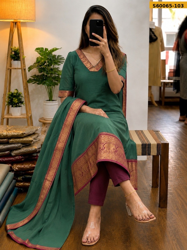 Fancy Kanchi Cotton Kurti With Dupatta