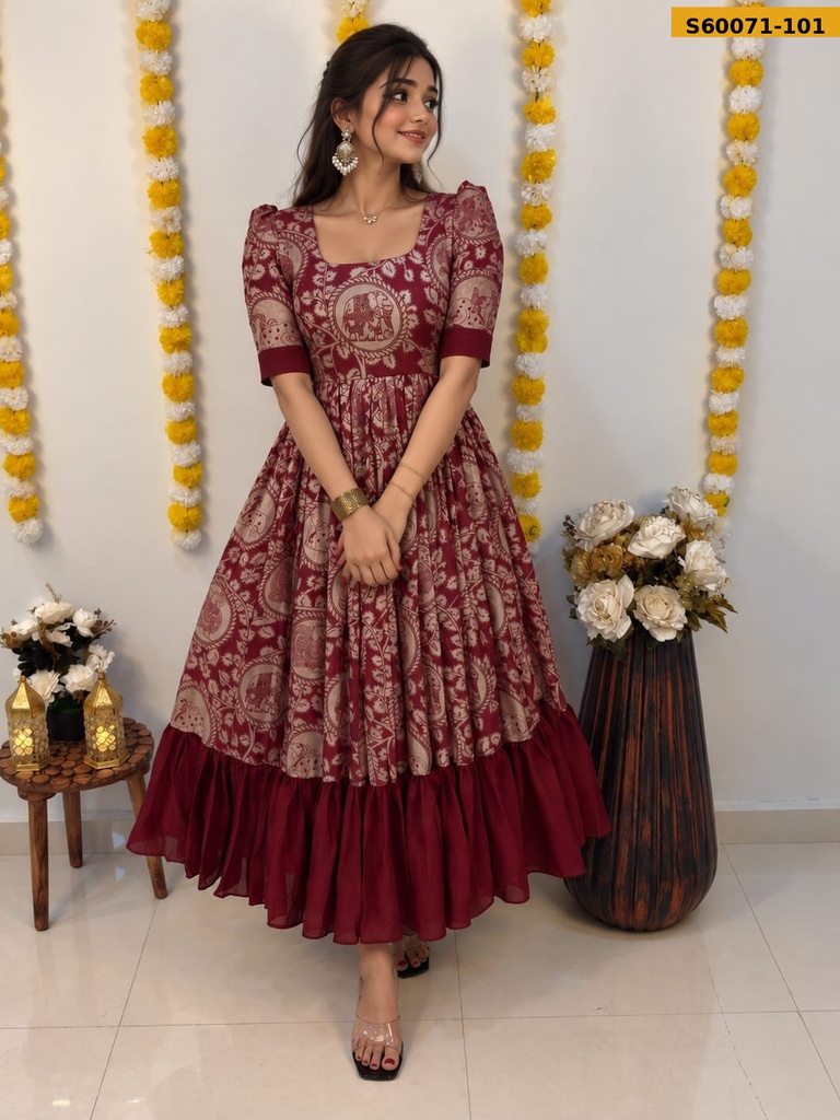 Fancy Vichithra Silk  Kalamkari Maxi