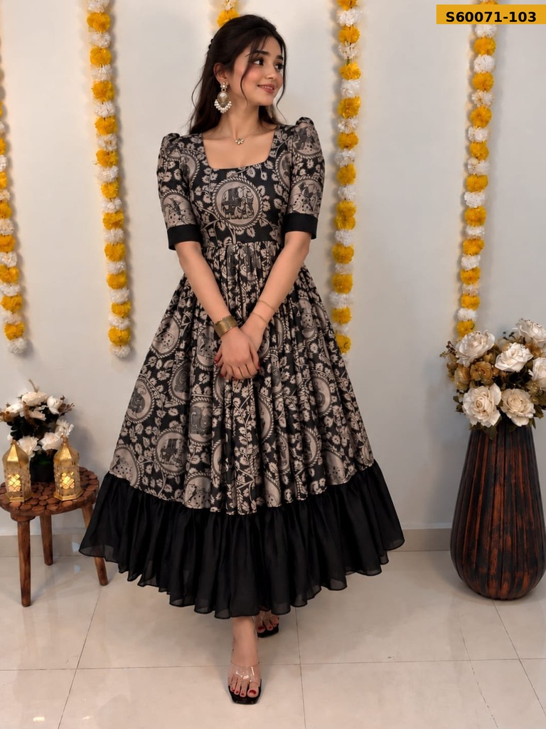 Fancy Vichithra Silk  Kalamkari Maxi