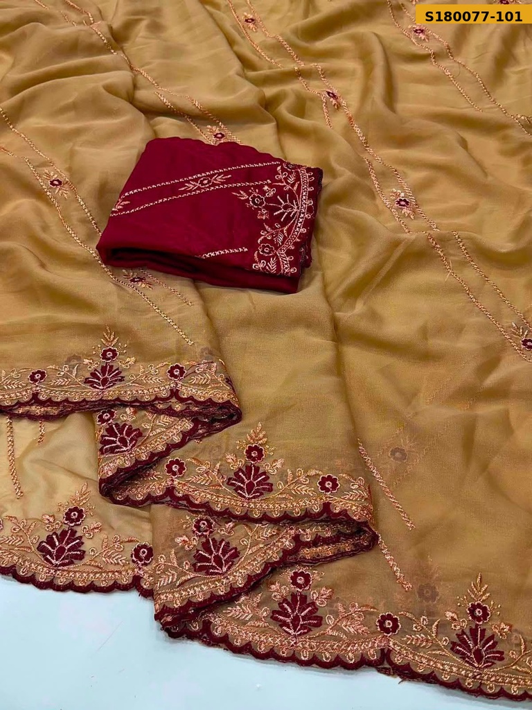 [S180077-101] Fancy Star Georgette Embroidery Saree (S180077-101)