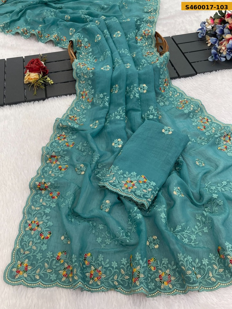 Fancy Crush Embroidery Saree
