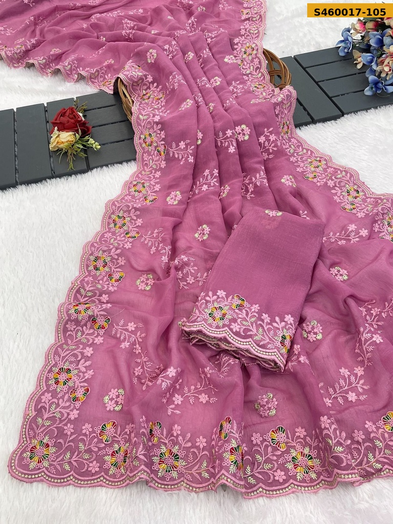 Fancy Crush Embroidery Saree