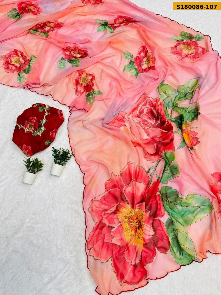 Fancy Soft Chiffon Floral Printed Saree