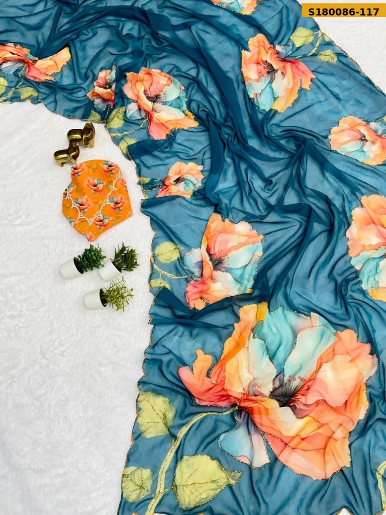 Fancy Soft Chiffon Floral Printed Saree