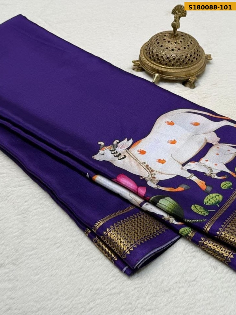 Fancy Semi Crepe Printed Mysore Silk Saree