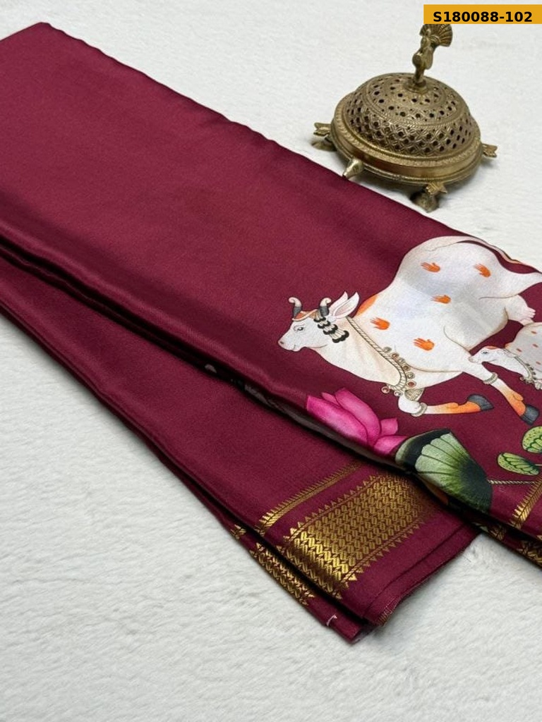 Fancy Semi Crepe Printed Mysore Silk Saree