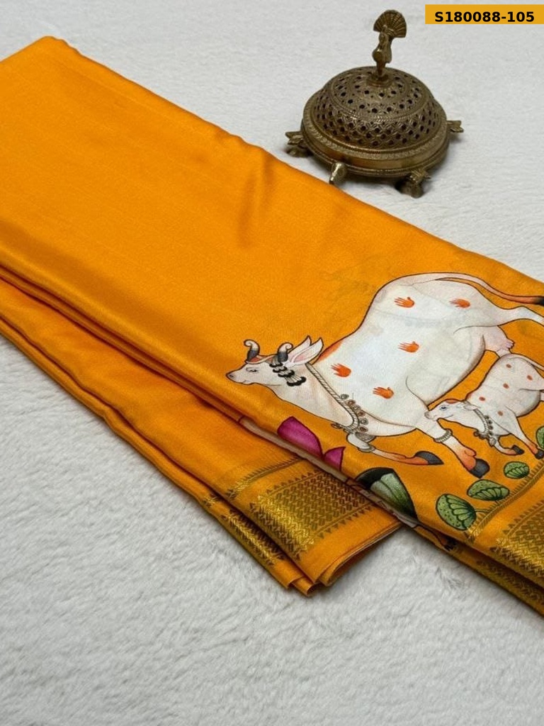 Fancy Semi Crepe Printed Mysore Silk Saree