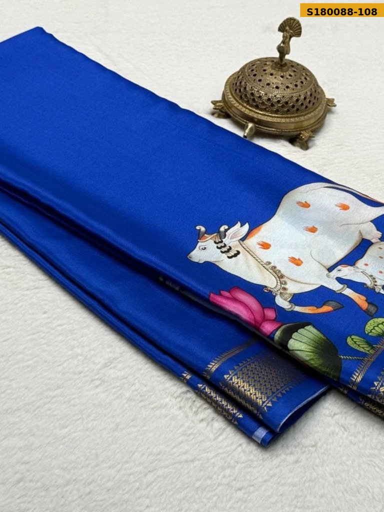 Fancy Semi Crepe Printed Mysore Silk Saree
