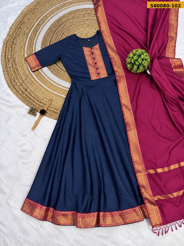 Fancy Mangalagiri Silk Cotton Anarkali Set