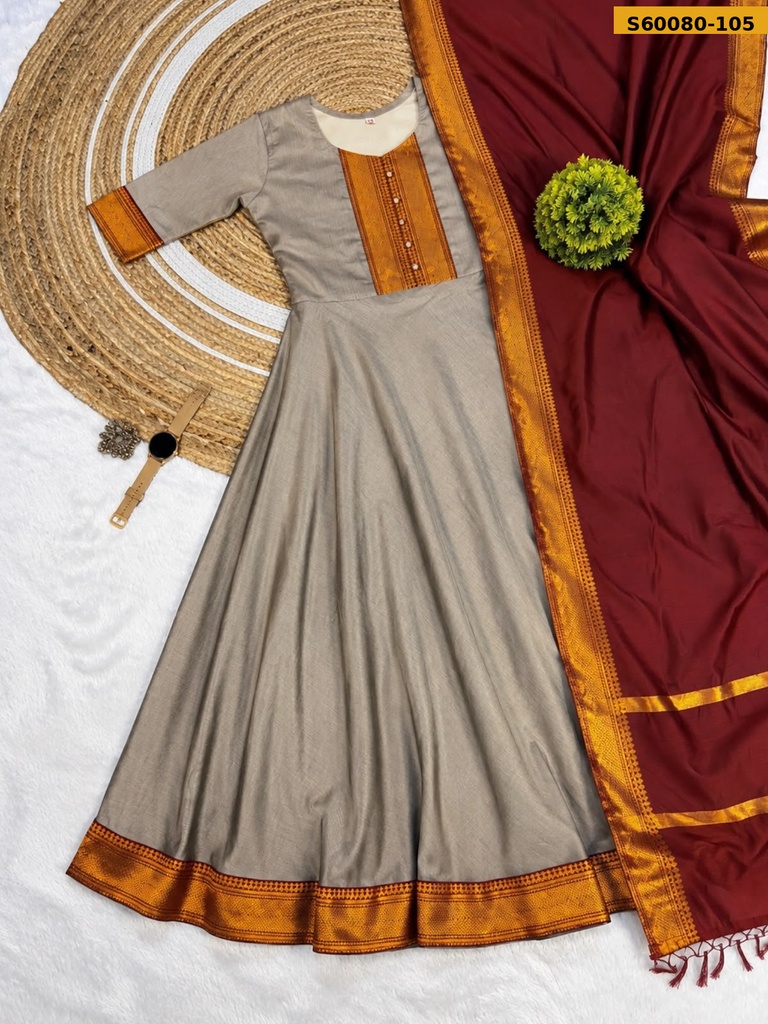 Fancy Mangalagiri Silk Cotton Anarkali Set