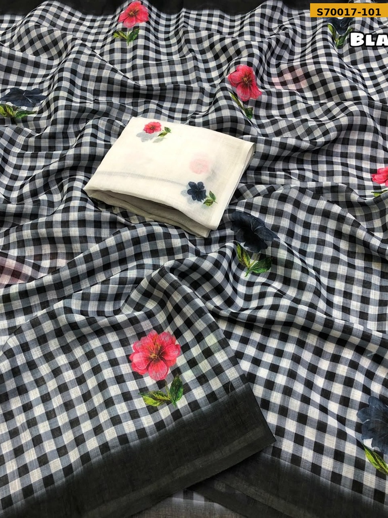 Fancy Soft Linen Checks Saree