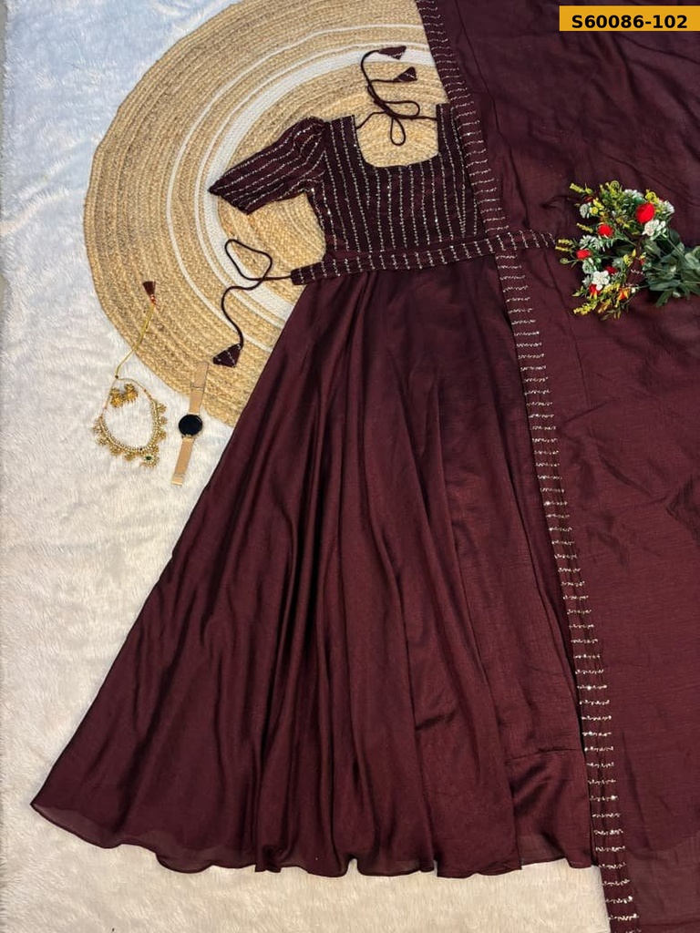 Fancy Blooming Vichitra Silk Gown With Dupatta