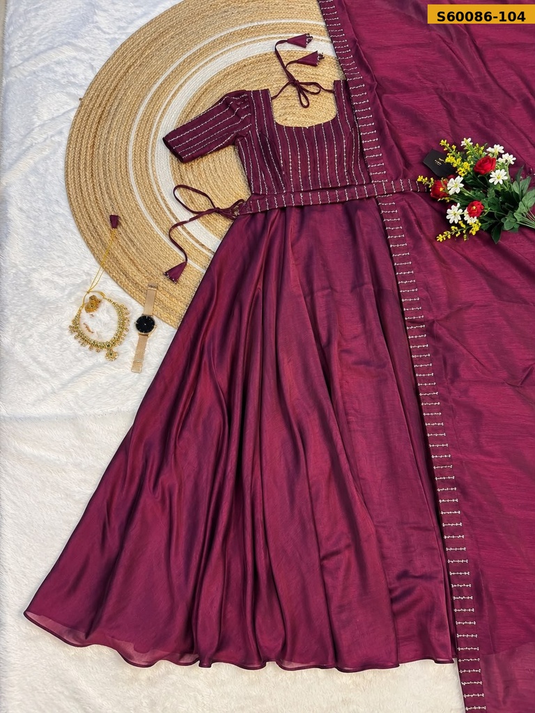 Fancy Blooming Vichitra Silk Gown With Dupatta