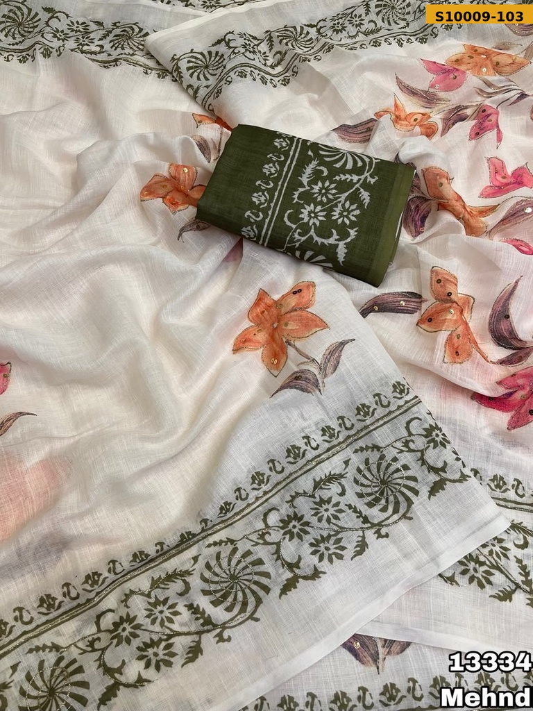 Fancy Soft Linen Printed Saree