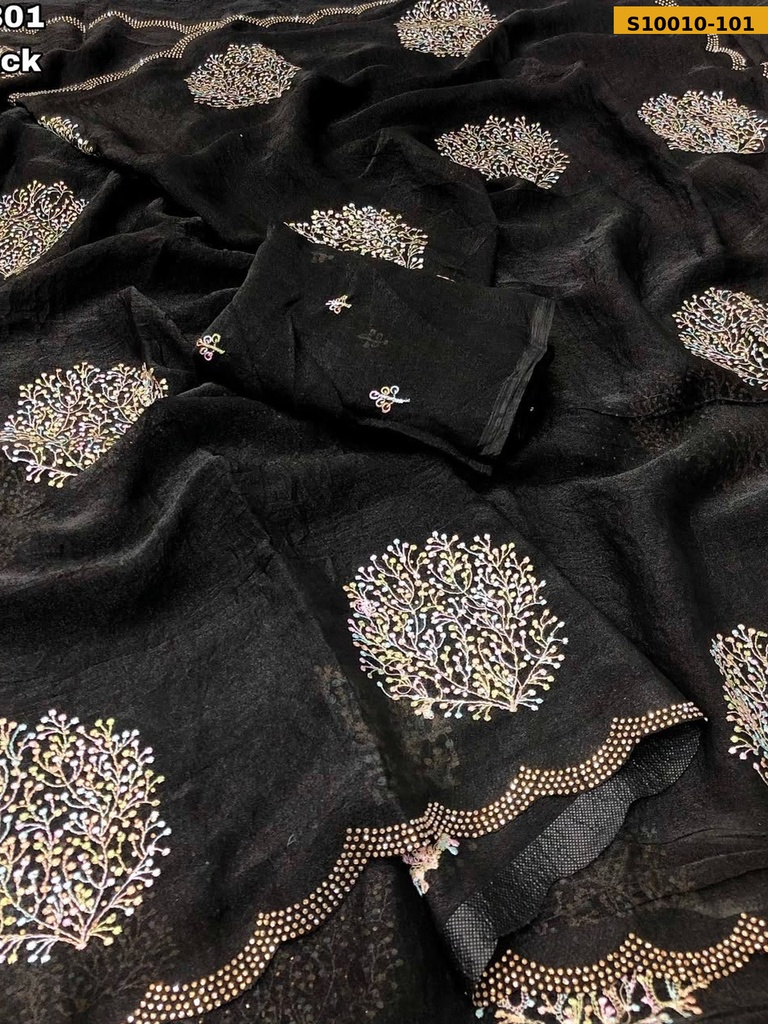 [S10010-101] Fancy Moss Shining embroidery work sarees (S10010-101)