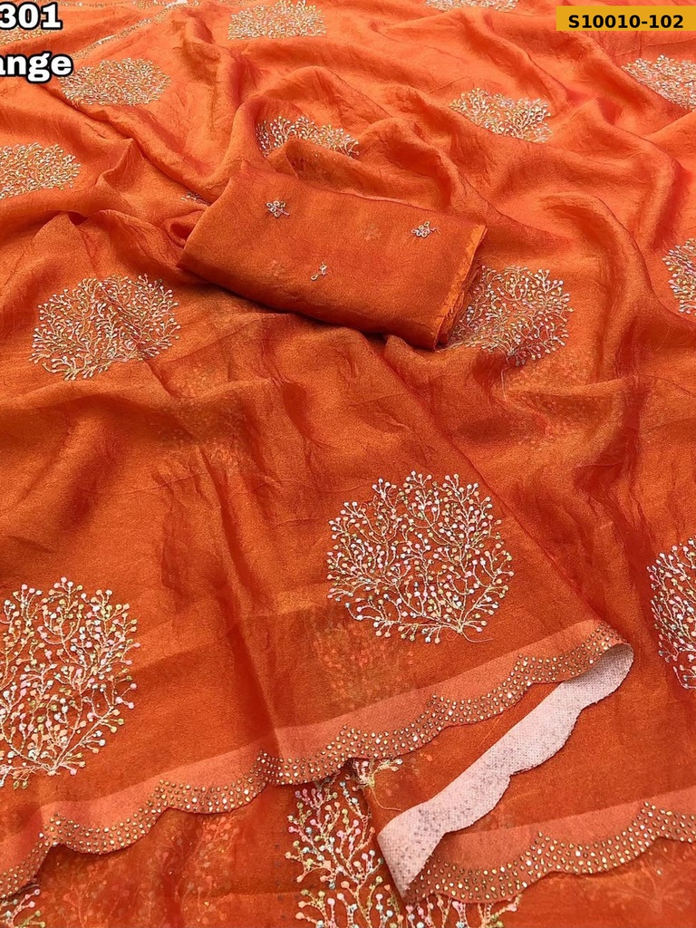 Fancy Moss Shining embroidery work sarees