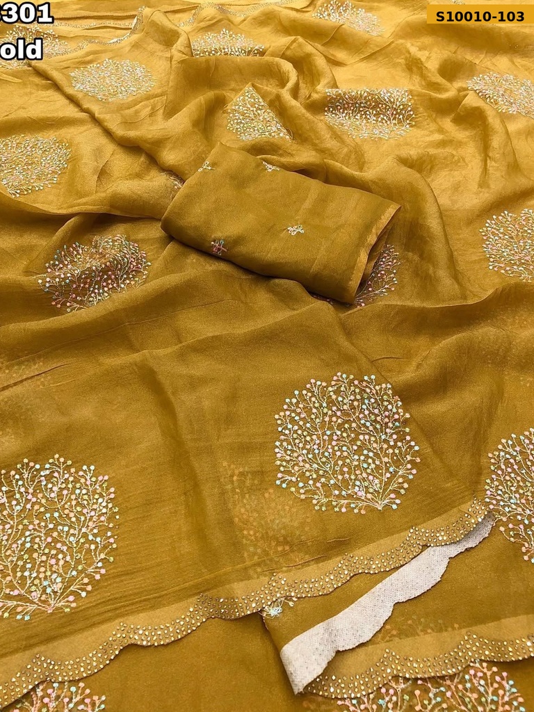 Fancy Moss Shining embroidery work sarees