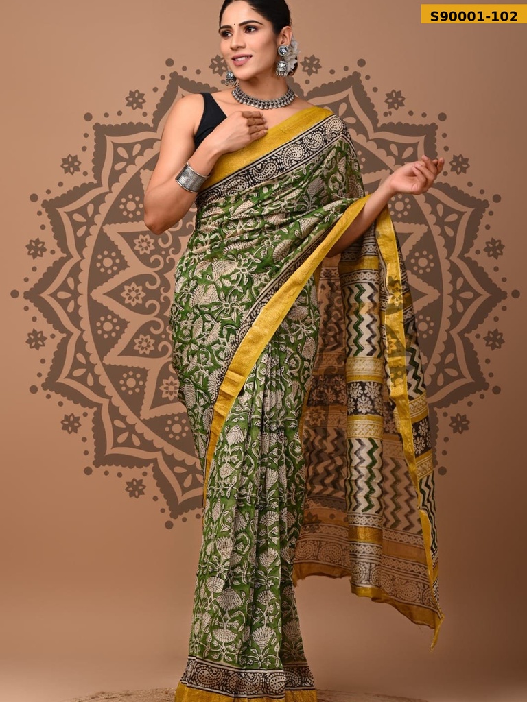 Handblock Printed Maheswari Silk Sarees