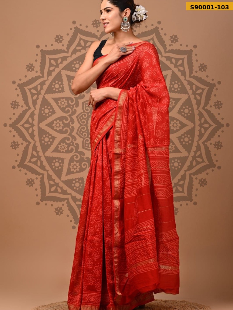 Handblock Printed Maheswari Silk Sarees