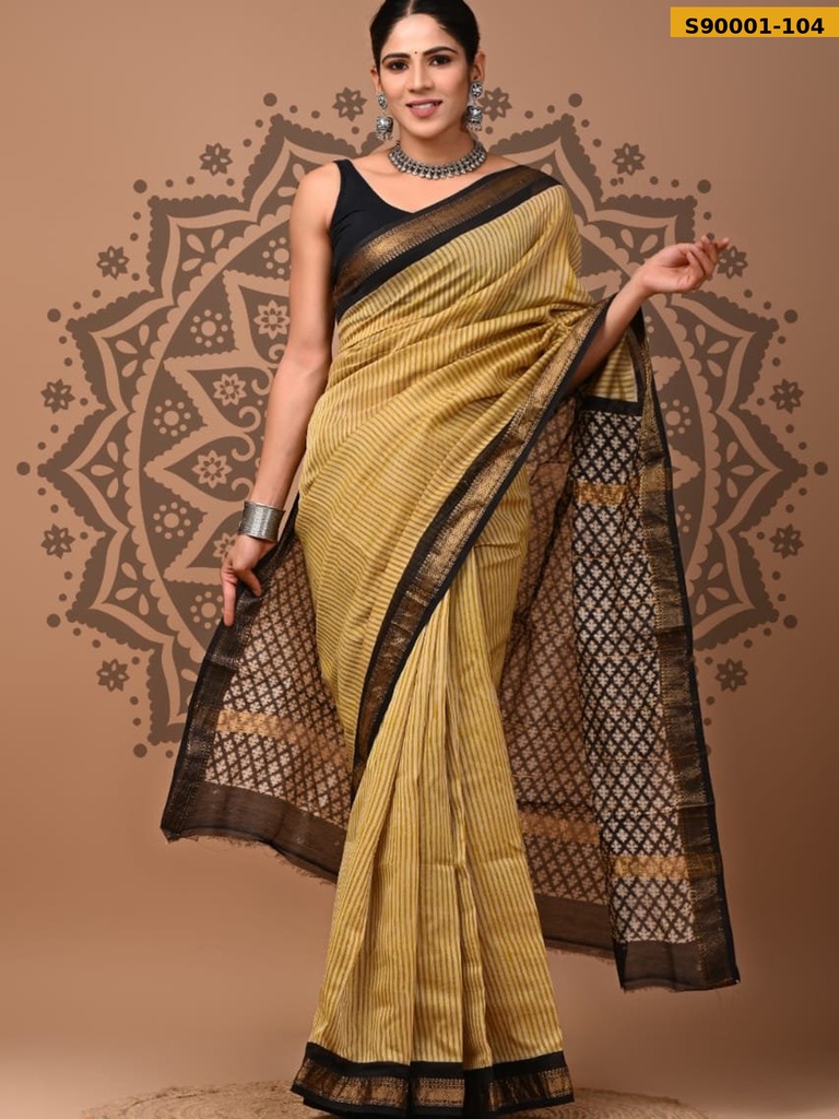 Handblock Printed Maheswari Silk Sarees