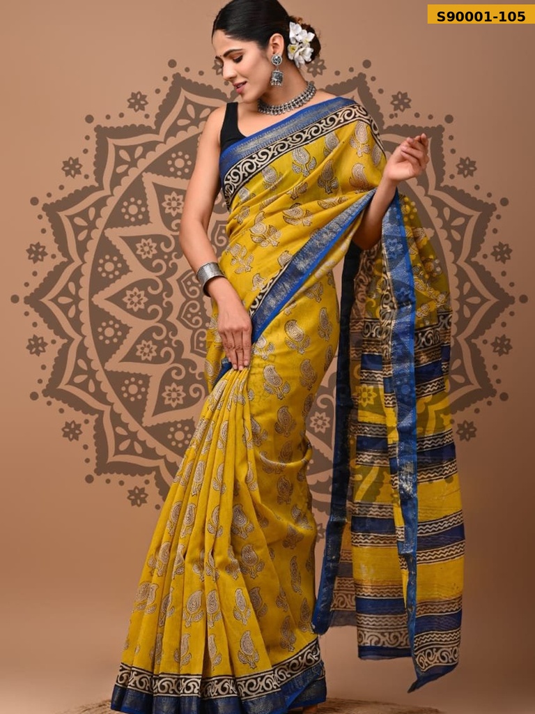 Handblock Printed Maheswari Silk Sarees